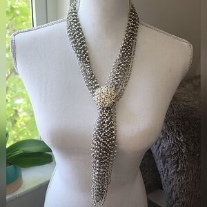 Women's White Multi Strands Faux Pearls Beads Tassel Fringe 20"  Necklace